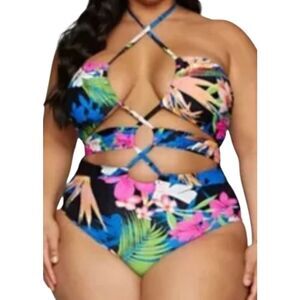 Fashion to figure plus size women’s tropical print one piece bathing suit size 2